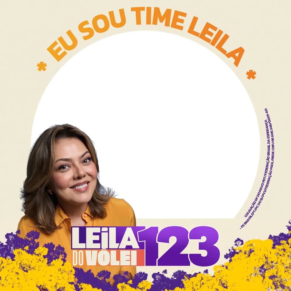 Moldura de perfil “Eu sou Time Leila”, com o miolo vago para a sua foto