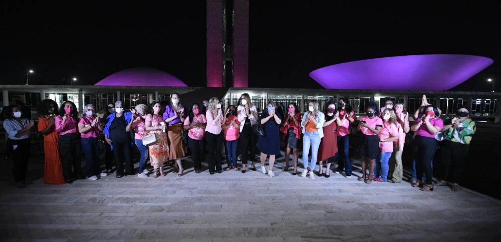 Congresso Nacional recebe iluminação cor-de-rosa para alertar sobre a importância do diagnóstico precoce do câncer de mama.A Procuradoria Especial da Mulher do Senado Federal, em parceria com a Secretaria da Mulher da Câmara dos Deputados, realiza cerimônia de abertura do Outubro Rosa no Congresso Nacional.Várias ações farão parte da campanha mundial de conscientização sobre a importância do diagnóstico e do tratamento precoces do câncer de mama. Entre elas, a iluminação das cúpulas e das torres do Congresso, que ganharão um tom cor-de-rosa utilizada até o final do mês de outubro.Ao longo do mês, também estão programados exposição fotográfica de mulheres mastectomizadas, campanhas de doação de lenços e de cortes de cabelo, promoção de mamografias gratuitas, projeção de frases de conscientização sobre o câncer de mama e audiências públicas.Mulheres que fazem parte da Recomeçar - Associação de Mulheres Mastectomizadas de Brasília posam para foto em frente ao Congresso Nacional.Participam:
deputada Maria do Rosário (PT-RS);
procuradora especial da Mulher no Senado Federal, senadora Leila Barros (Cidadania-DF);
deputada Erika Kokay (PT-DF);
presidente e fundadora da Recomeçar, Joana Jeker;
coordenadora da Bancada Feminina da Câmara dos Deputados, deputada Celina Leão (PP-DF);
procuradora da Mulher da Câmara dos Deputados, deputada Tereza Nelma (PSDB-AL).Foto: Jefferson Rudy/Agência Senado
